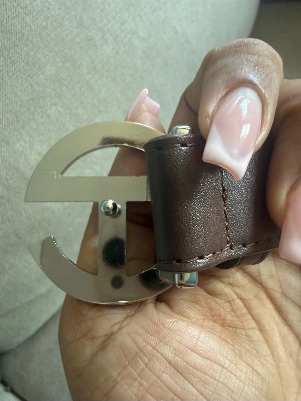 Telfar Brown Leather Belt with Silver Logo Buckle